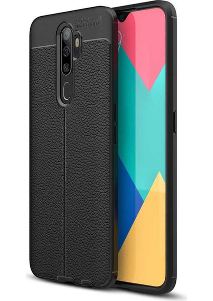 - Oppo A9 2020 - Kılıf Deri Görünümlü Auto Focus Karbon Niss Silikon Kapak