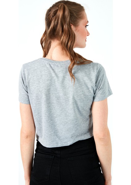 Baskılı Bisiklet Yaka % 100 Pamuk Crop T Shirt Kadın T Shirt 6001011 indirimleri