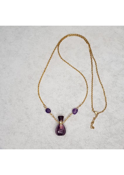Çelik Ametist Purple Fluorıte Parfüm Şişe Kolye