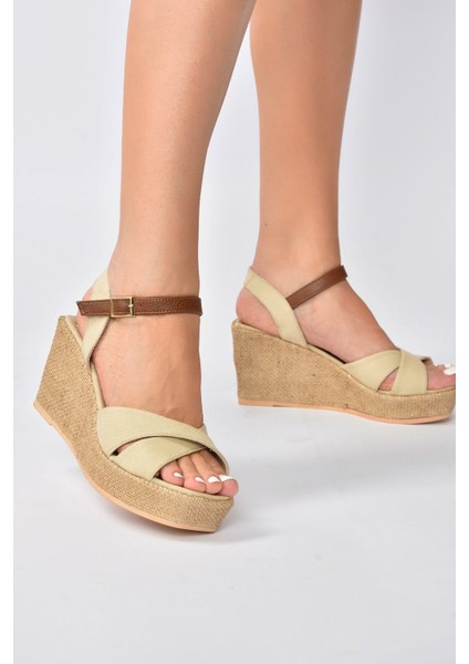 Bej Keten Dolgu Topuklu Kadın Ayakkabı K674195005 fiyatları