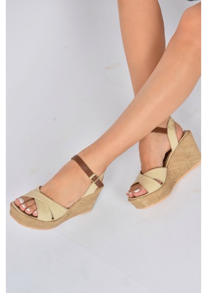 Bej Keten Dolgu Topuklu Kadın Ayakkabı K674195005 modelleri