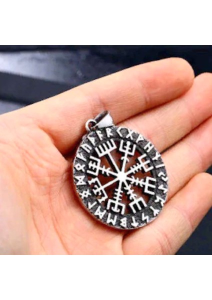 Çelik Vegvisir Savaşçı Pusula Viking Kolye