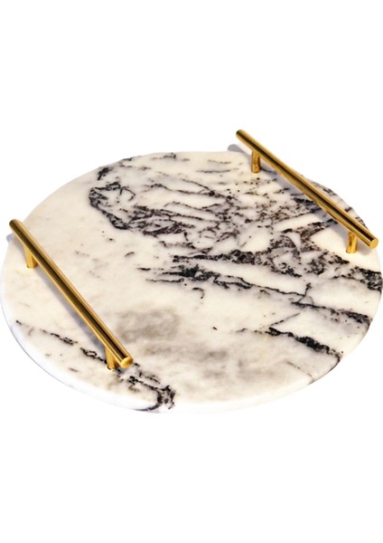 Lux & Marble Ring - Beyaz Mermer Yuvarlak Tepsi