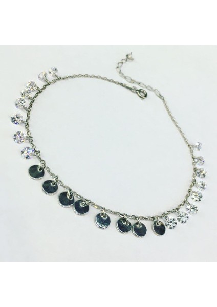 Silver Gümüş Zirkon Taşlı ve Yuvarlak Pullu Halhal
