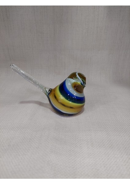 El Yapımı Cam Kuş Sarı Lacivert