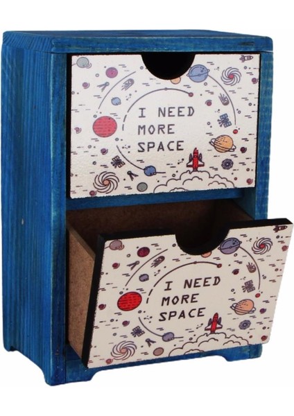 I Need More Space Gezegenler Tasarımlı Ahşap El Yapımı Şifonyer