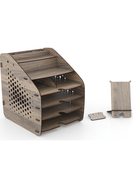 Design Otto Fx Large Hexa 6 Renk A4 Evrak Rafı Masaüstü Organizer Ceviz