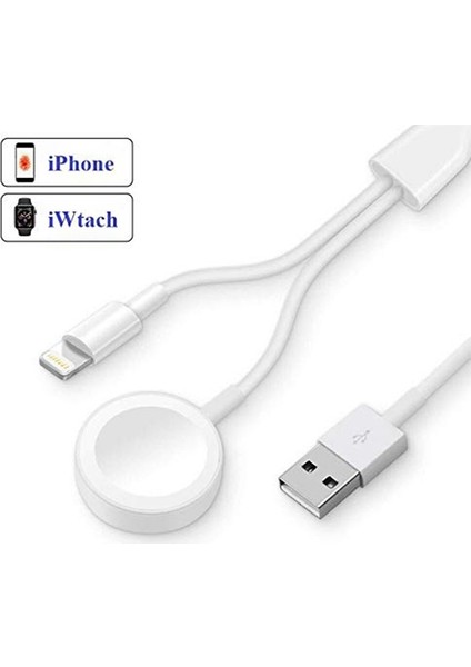 2in1 IWatch 1-2-3-4 Wireless Şarj- Lightning USB Şarj Kablosu