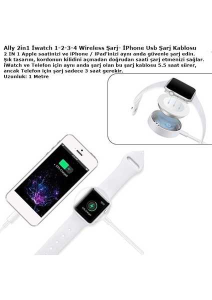 2in1 IWatch 1-2-3-4 Wireless Şarj- Lightning USB Şarj Kablosu