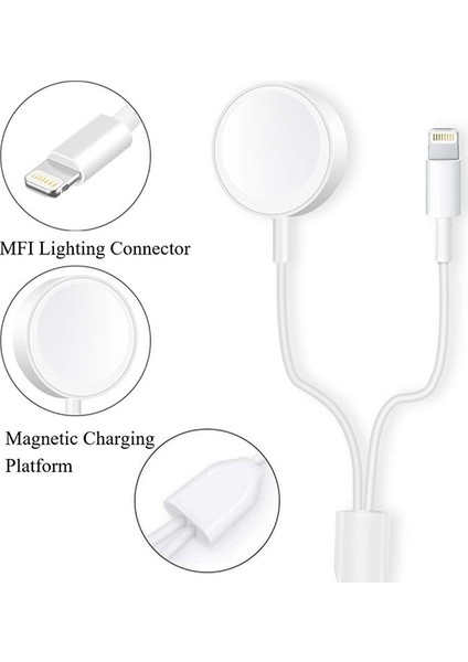 2in1 IWatch 1-2-3-4 Wireless Şarj- Lightning USB Şarj Kablosu