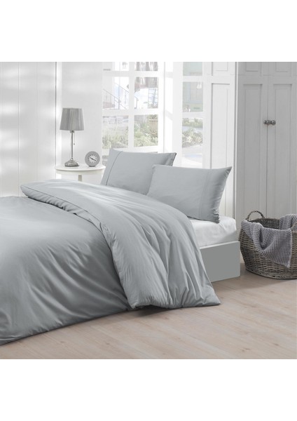 Cotton Collection Ranforce Battal Ebat Nevresim Takımı Simple Gri