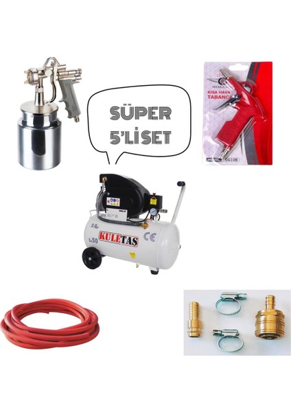 50 Lt Yağlı Hava Kompresörü ve Süper 5 Parça Set