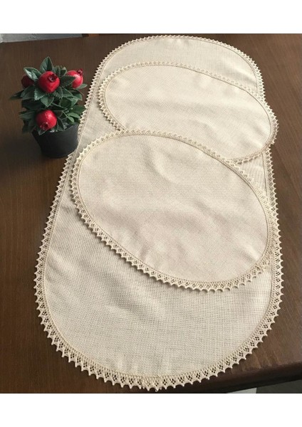 Kanaviçe Işlemelik Oval Yatak Odası Takımı (Kapiçino)