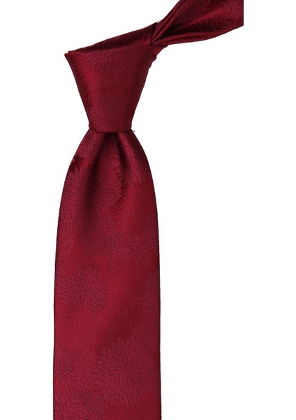 Bordo Çiçek Desen Mendilli Klasik Kravat KK10467