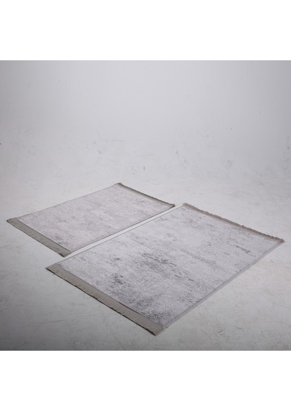 Nova Gri 2'li Pamuk Kaymaz Tabanlı Banyo Halısı Paspası Seti Püsküllü Klozet Takımı modelleri