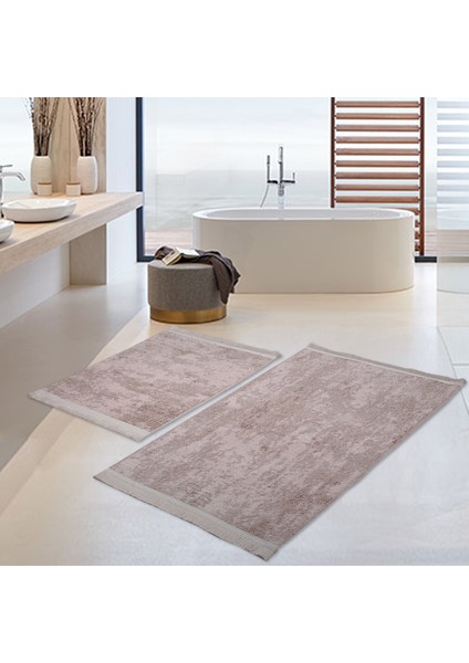 Nova Vizon 2'li Pamuk Kaymaz Tabanlı Banyo Halısı Paspası Seti Püsküllü Klozet Takımı