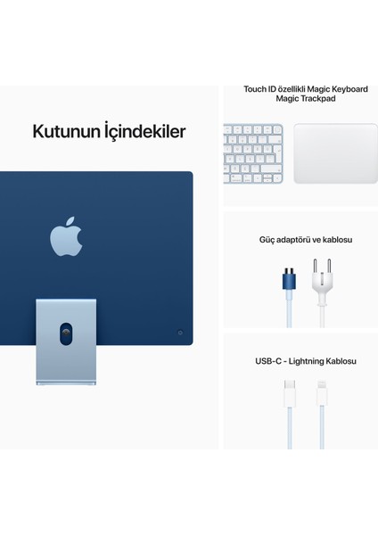 iMac M1 Çip 8GB 512GB SSD macOS Retina 24" FHD All In One Bilgisayar MGPL3TU/A Mavi