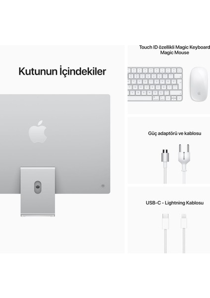 iMac M1 Çip 8C GPU 8GB 256GB SSD macOS 24" 4.5K Retina All In One Bilgisayar MGPC3TU/A Gümüş