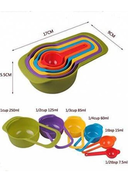 Pratik Ölçü Kaşığı Kabı 5'li Şeker Baharat Sıvı Ölçer Aparat