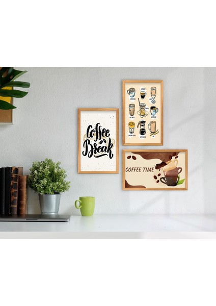 Gift Coffee Tasarımlı Dekoratif 3’lü Retro Ahşap Tablo-14