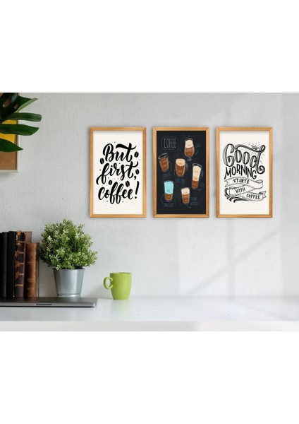 Gift Coffee Tasarımlı Dekoratif 3’lü Retro Ahşap Tablo-7