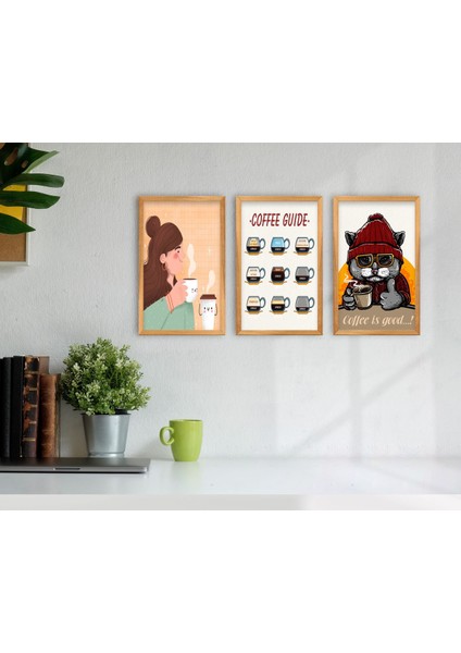 Gift Coffee Tasarımlı Dekoratif 3’lü Retro Ahşap Tablo-10