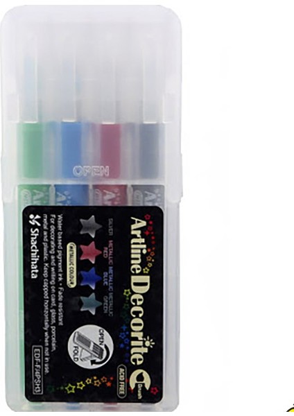 EDFF4PSH3 Decorite Metallic Renk Fırça Uçlu Marker Kalem 4'lü