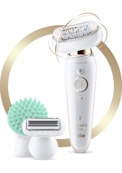 Silk-épil 9 Flex 9020 SensoSmart Kablosuz Islak & Kuru Kullanım 7 Ek Parçalı 3'ü 1 Arada Epilatör