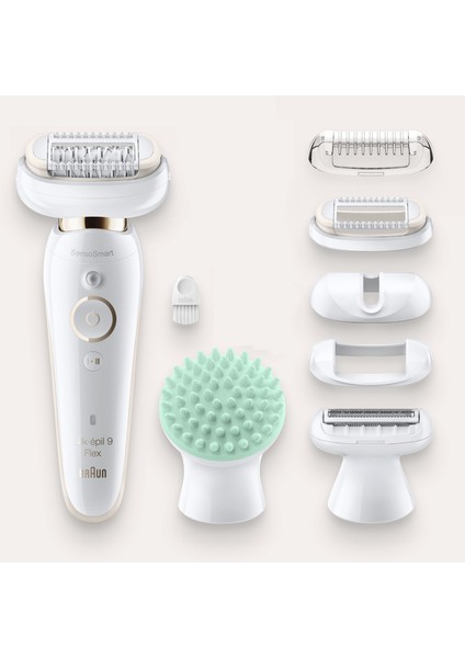 Silk-épil 9 Flex 9020 SensoSmart Kablosuz Islak & Kuru Kullanım 7 Ek Parçalı 3'ü 1 Arada Epilatör
