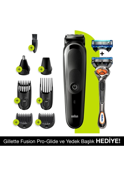 MGK 5260 Şarjlı Erkek Bakım Kiti 8in1 Kablosuz Şekillendirici - Siyah/Mavi + Gillette Fusion ProGlide