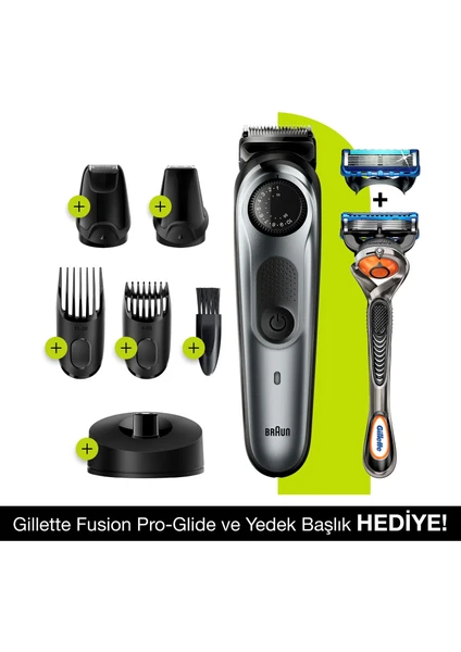 BT 7240 Şarjlı Saç&Sakal Şekillendirici AutoSense, Kablosuz - Siyah/Gri + Gillette Fusion ProGlide