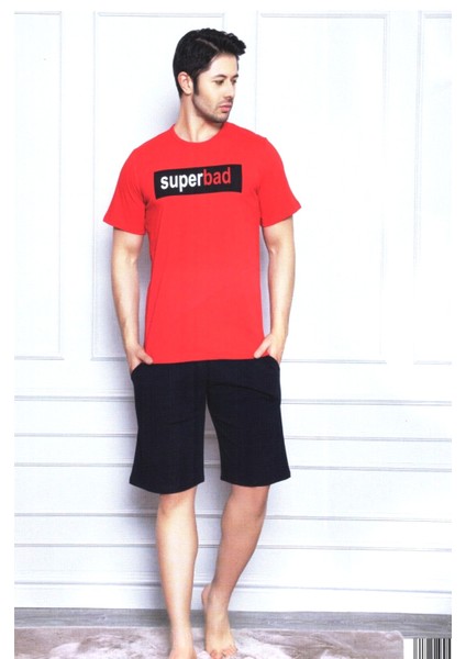 Erkek Pijama Takımı Kısa Kollu Şortlu Baskılı