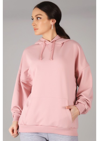 Sweetness Kadın Pudra Kapüşonlu Sweatshirt modelleri
