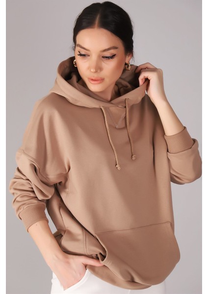 Sweetness Kadın Bej Kapüşonlu Sweatshirt