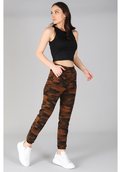 Sweetness Kadın Kahve Paçası Lastikli Kamuflaj Desenli Eşofman Altı modelleri