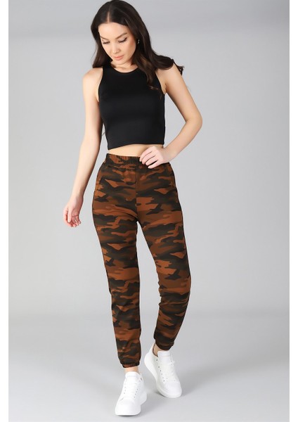 Sweetness Kadın Kahve Paçası Lastikli Kamuflaj Desenli Eşofman Altı fırsatları