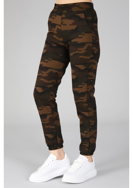 Sweetness Kadın Yeşil Paçası Lastikli Kamuflaj Desenli Eşofman Altı modelleri