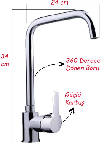 LaMiaSeta Güney Lara Büyük Açılı Lüx Eviye Bataryası Yüksek