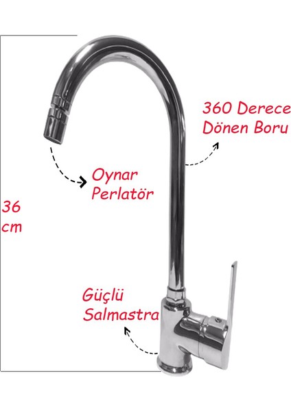 LaMiaSeta Güney Lara Mix Eviye Bataryası Oynar Perlatörlü(Oynar Başlık)