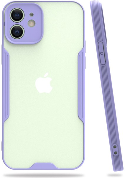 Apple iPhone 12 Kılıf Kamera Korumalı Arkası Mat Silikon - Lila
