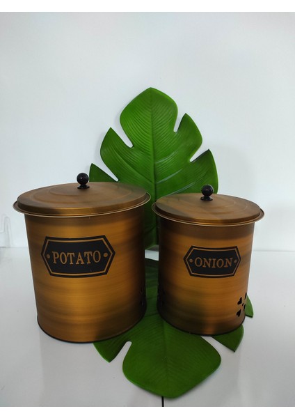 Metal Patates Soğan 2'li Set Siyah-Gold Eskitme-Siyah Melanj