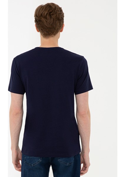 Erkek Lacivert Slim Fit Basic V Yaka Tişört 50239846-VR033