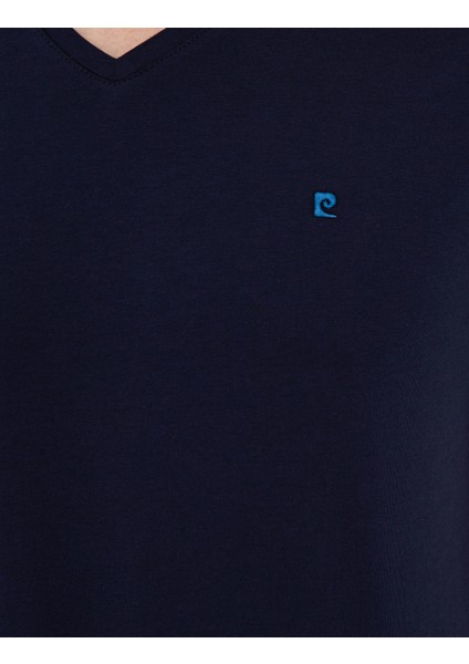 Erkek Lacivert Slim Fit Basic V Yaka Tişört 50239846-VR033