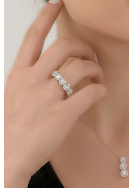 Kadın Beyaz Altın Fark Tria Yüzük