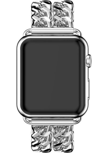 Apple Watch 44MM Uyumlu Zincir Desenli Metal Kordon Gümüş modelleri