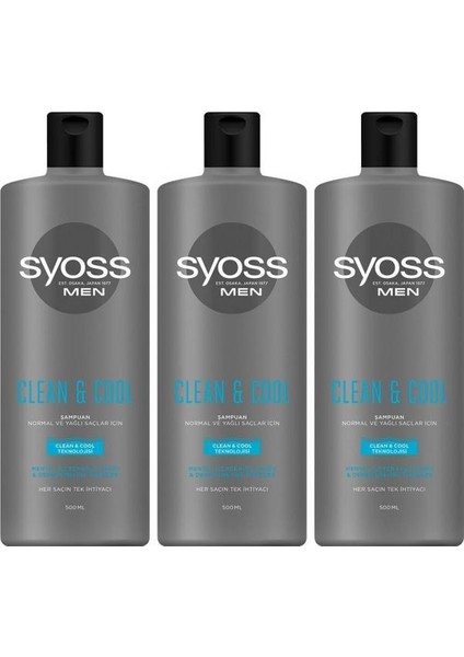 Men Clean & Cool Şampuan 500 ml x 3 Adet