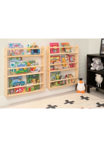 Doğal Ahşap Renk Montessori Kitaplık Çocuk Bebek Odası Duvar Rafı Ahşap Kitaplık Raf 1 Adet 105 cm
