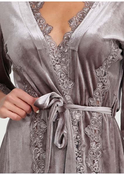 Kadın Kadife Sabahlık Dantelli Kısa modelleri