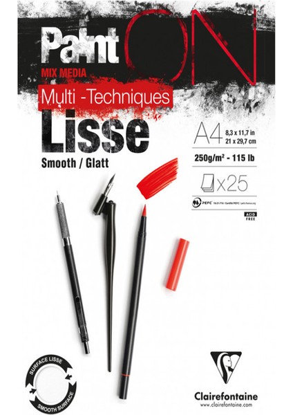 PO975729 Paint On Lisse A4 250 gr 25 Sayfa 4'lü Eskiz Defteri
