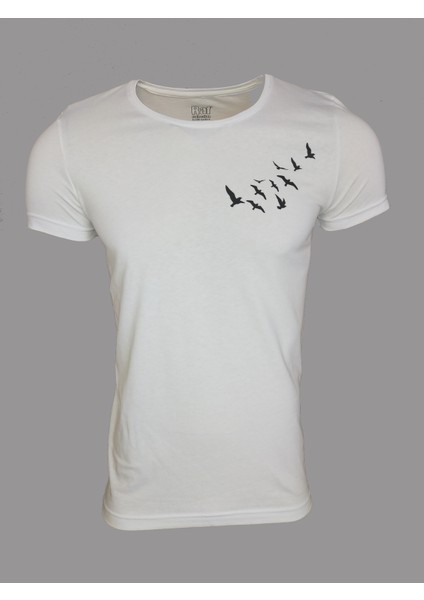 Unisex Slim Fit Beyaz Ön Dijital Baskılı T-Shirt
